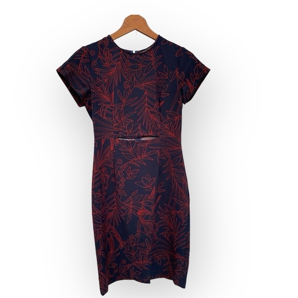 Aritzia BABATON Navy & Red Printed Prosper Cut Out Dress Size 2 - Picture 2 of 8